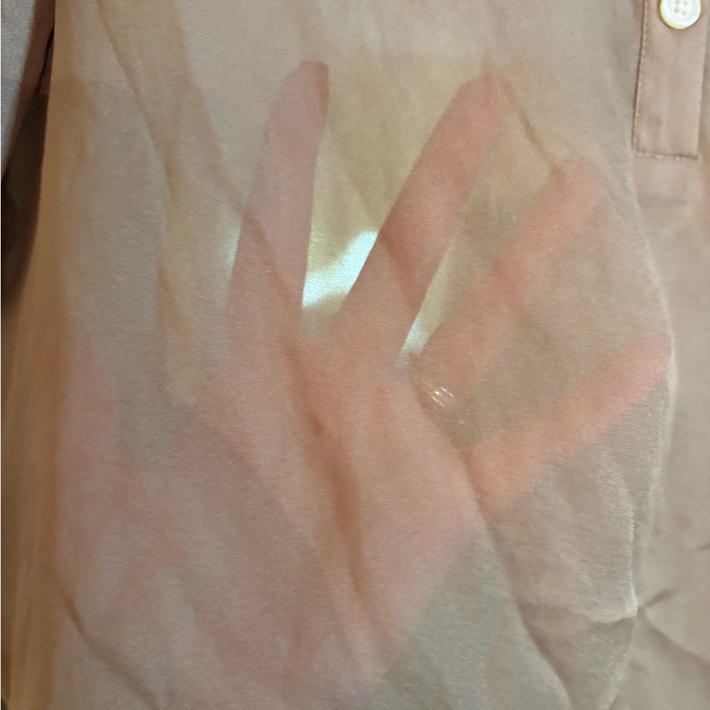 LOFT Taupe Long-Sleeve Button-Front Blouse - Picture 2 of 8
